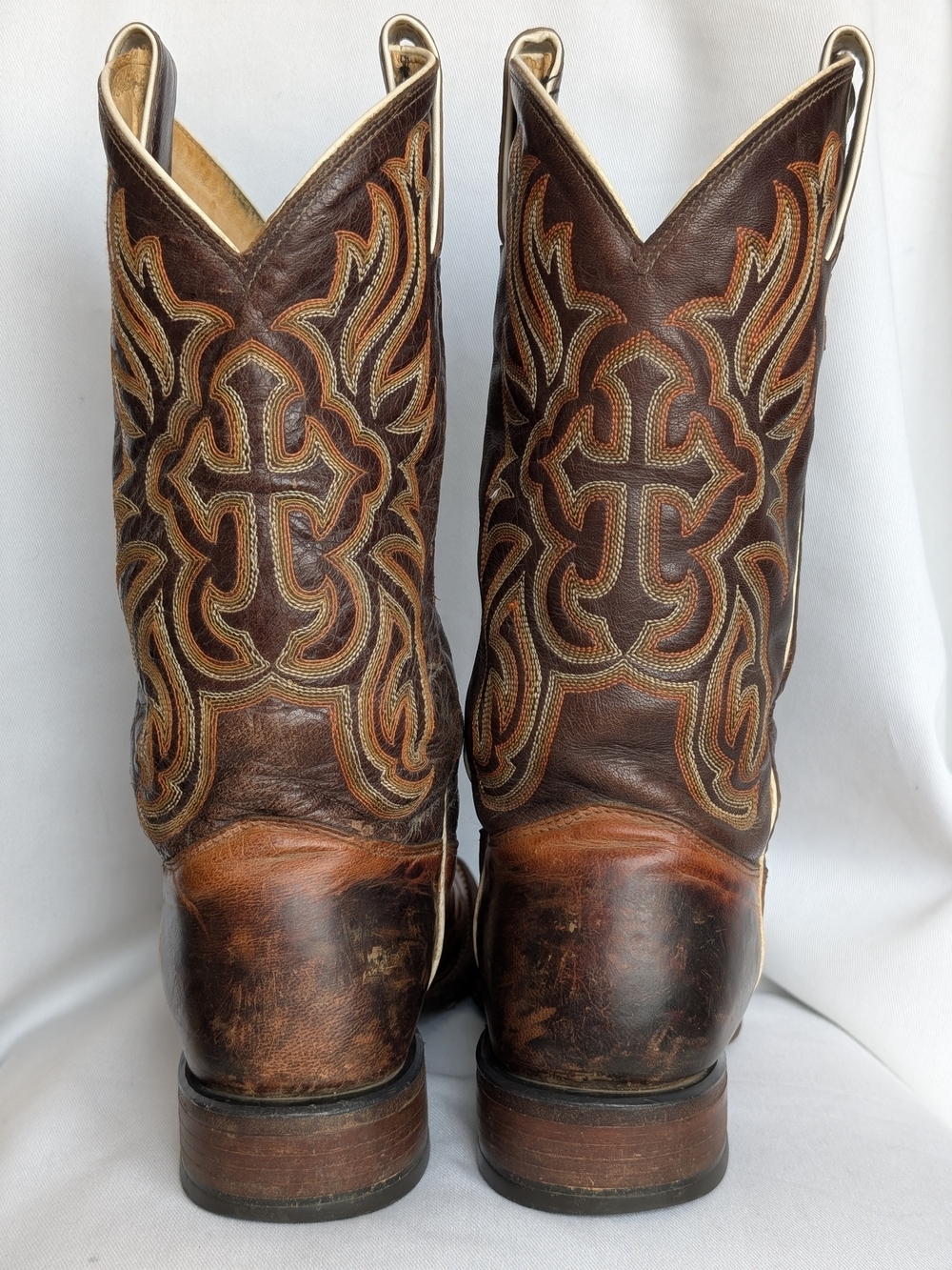 Tony Lama Vintage Leather Cowboy Boots Women's 8 B Brown Cross USA - Picture 5 of 13